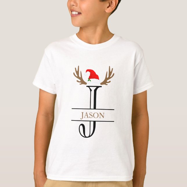 Personlig initialbokstav J Tomtehatt Horn T Shirt (Framsida)