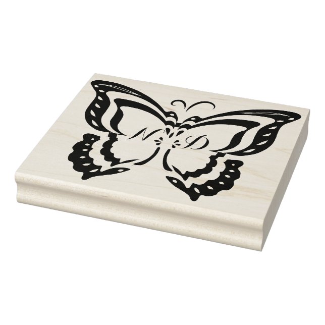 Personlig Initialer Large Butterfly Rubber Frimärk Stämpel (Stämpel)