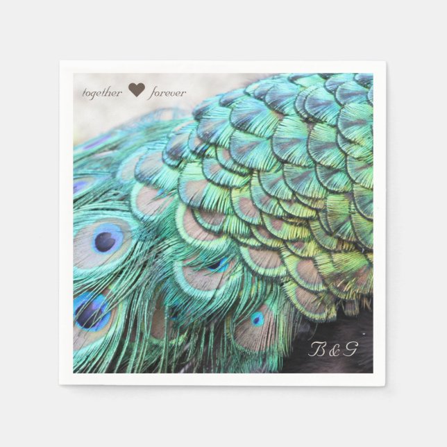 Personlig Initialer Peacock Bröllop Napkins Pappersservett (Framsidan)