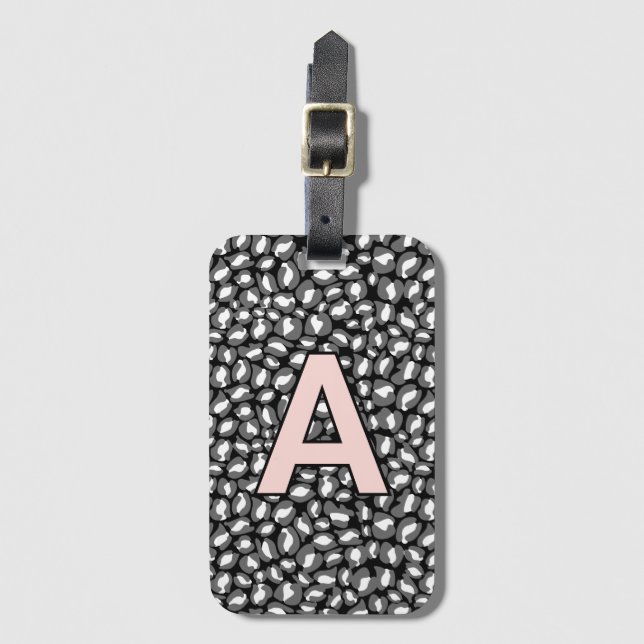 Personlig initialer Rosa  Leopard djuravtryck Bagagebricka (Framsida vertikal)