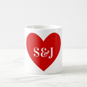 Personlig Initialer Simple Red Heart Shape Kaffemugg