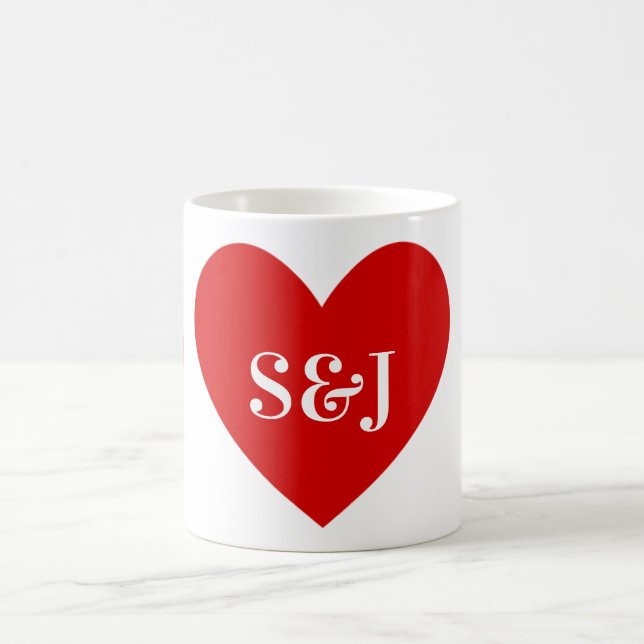 Personlig Initialer Simple Red Heart Shape Kaffemugg (Center)