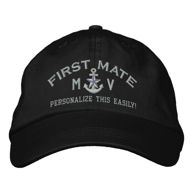 Personlig Initialer Text - första Mate Silver Star Broderad Keps (Framsida)