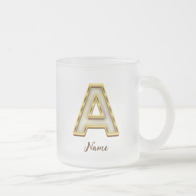 Personlig Inledande A Monogram Guld-typografi Frostad Glasmugg (Höger)