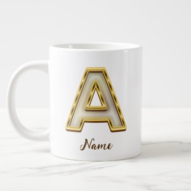 Personlig Inledande A Monogram Guld-typografi Jumbo Mugg (Vänster)