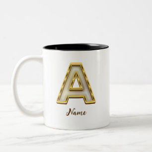 Personlig Inledande A Monogram Guld-typografi Två-Tonad Mugg
