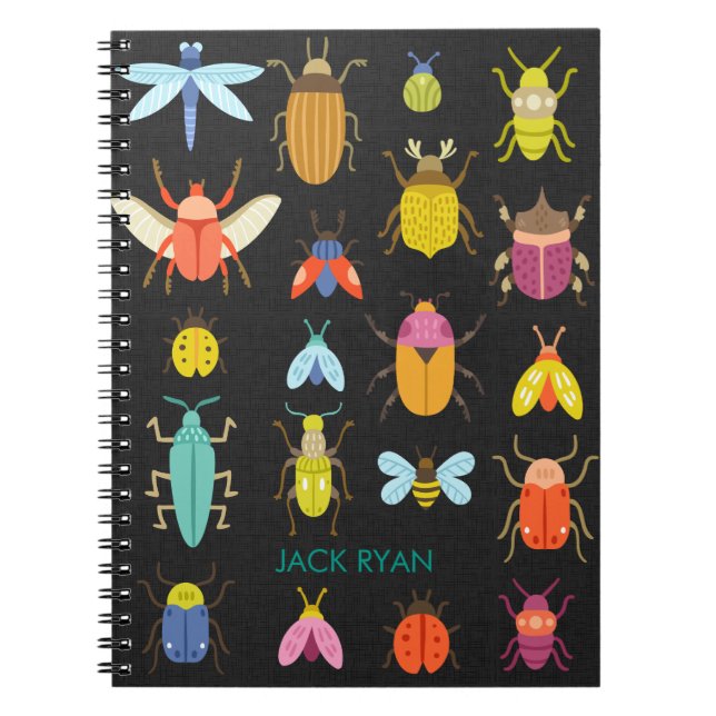 PERSONLIG INSEKT KRYP BLACK LINEN NOTEBOOK ANTECKNINGSBOK (Framsidan)