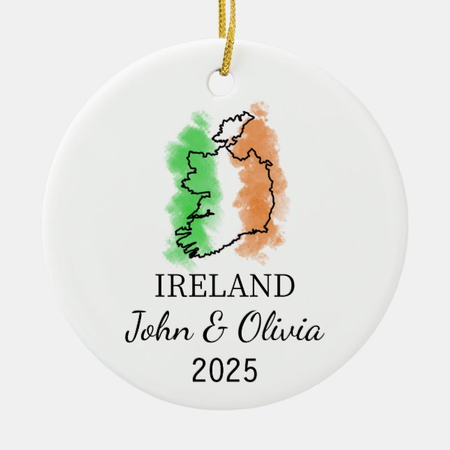 Personlig Ireland Ornament, Ireland Flagga Gift Julgransprydnad Keramik (Framsidan)