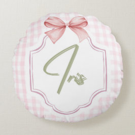 Personlig Iris Flicka Nursery Art Rosa Bow Rund Kudde