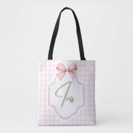Personlig Iris Flicka Nursery Art Rosa Bow Tygkasse