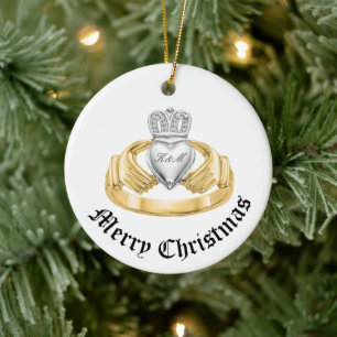 Personlig Irish Claddagh - Nollaig Shona Duit Julgransprydnad Keramik