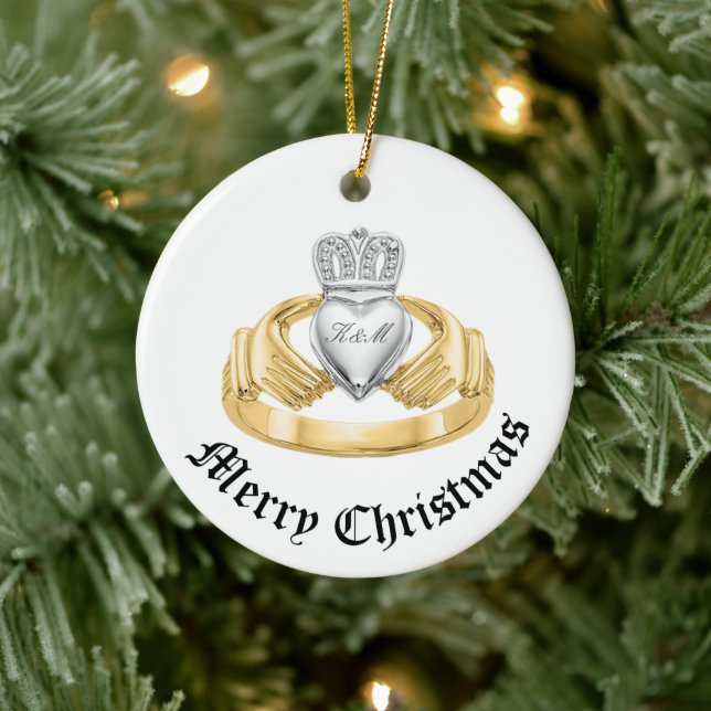 Personlig Irish Claddagh - Nollaig Shona Duit Julgransprydnad Keramik (Träd)
