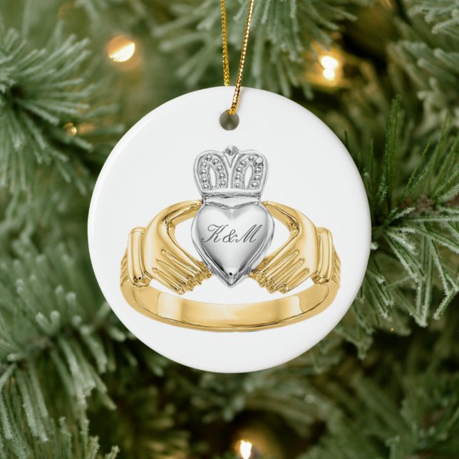 Personlig Irish Claddagh Ring Julgransprydnad Keramik (Träd)
