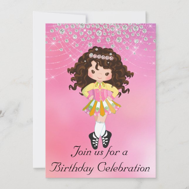 Personlig Irish Dance Brunette Girl Birthday Inbjudningar (Framsida)