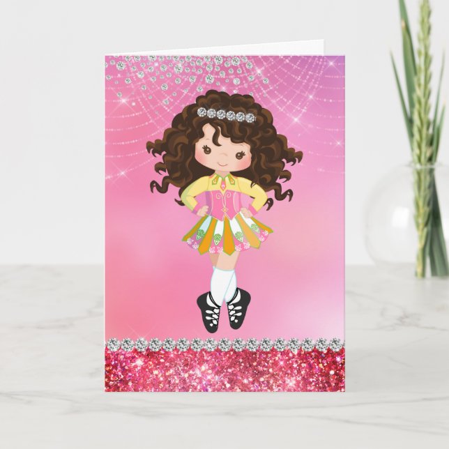 Personlig Irish Dance Brunette Girl Birthday Kort (Framsida)