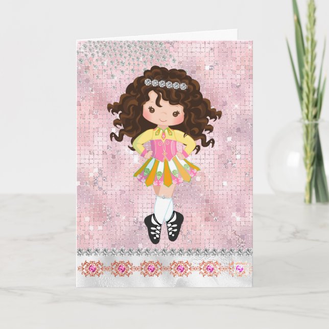 Personlig Irish Dance Brunette Girl Birthday Kort (Framsida)