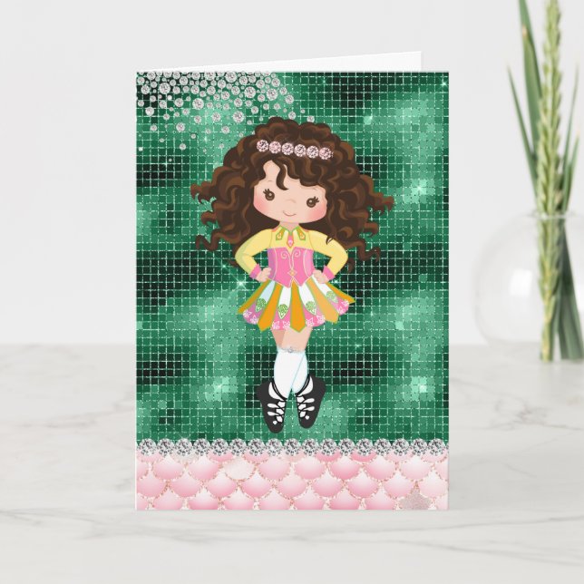 Personlig Irish Dance Brunette Girl Birthday Kort (Framsida)