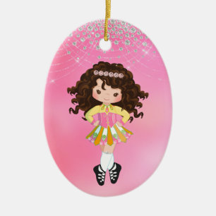 Personlig Irish Dance Brunette Girl jul Julgransprydnad Keramik