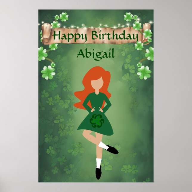 Personlig Irish Dance, Red Hair Grattis på födelse Poster (Framsidan)