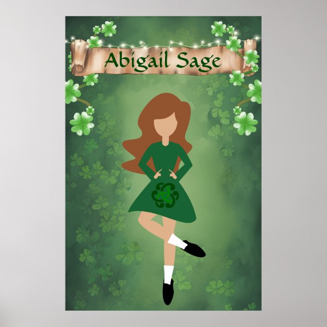 Personlig Irish Dancer with Brown Hair Dance Poster (Framsidan)
