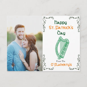 Personlig Irish Harp Postcard St. Patrick Day Vykort