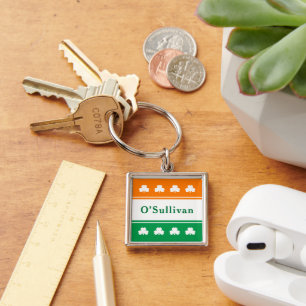 Personlig Irish Namn Ireland Färg Fyrkantig Silverfärgad Nyckelring