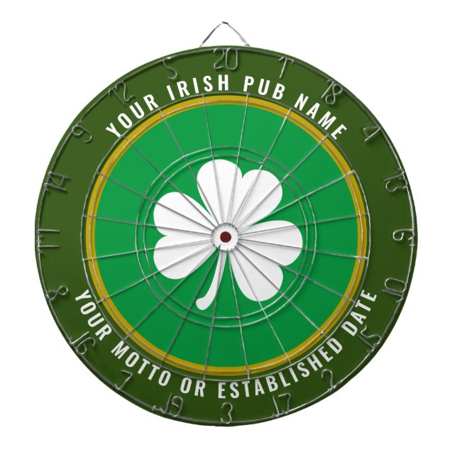 Personlig Irish Pub Grönt & Guld White Shamrock Darttavla (Framsidan)