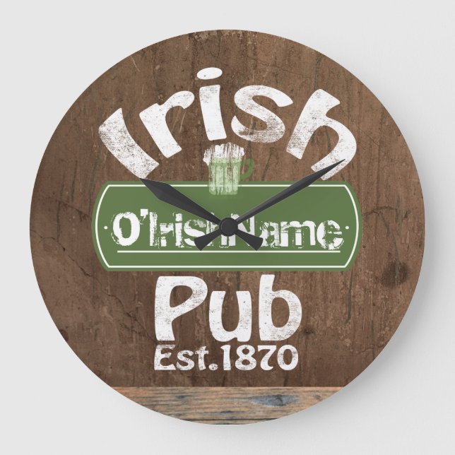 Personlig Irish Pub Old Keg Effect-tecken Stor Klocka (Framsida)