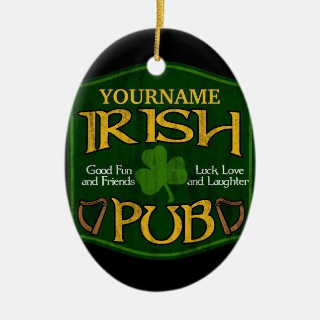 Personlig Irish Pub Sign Julgransprydnad Keramik (Framsidan)