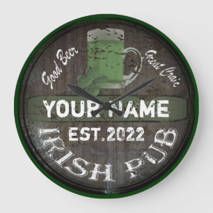 Personlig Irish pub Sign Large Clock Stor Klocka