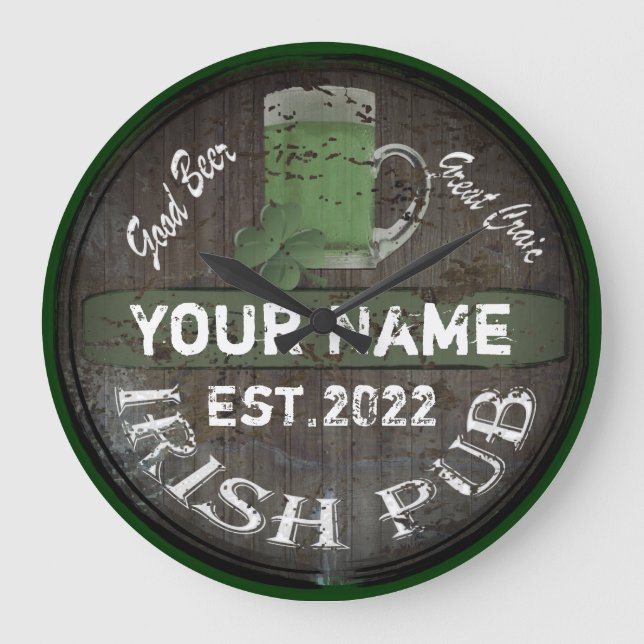 Personlig Irish pub Sign Large Clock Stor Klocka (Framsida)