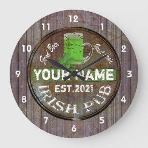 Personlig Irish pub Sign Large Clock Stor Klocka