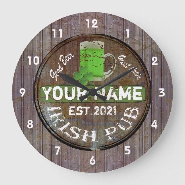 Personlig Irish pub Sign Large Clock Stor Klocka (Framsida)