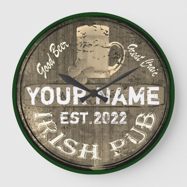 Personlig Irish pub Sign Large Clock Stor Klocka (Framsida)