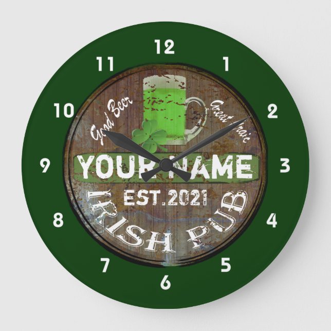 Personlig Irish pub Sign Large Clock Stor Klocka (Framsida)