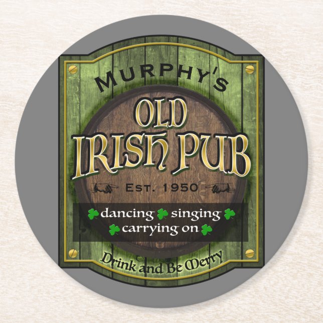 Personlig, Irish Pub Sign Underlägg Papper Rund (Framsidan)