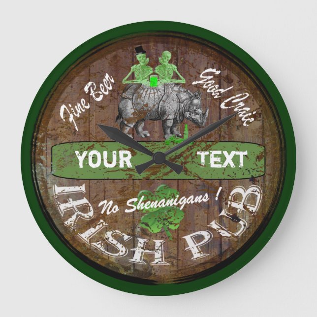 Personlig Irish pub-tecken Stor Klocka (Framsida)
