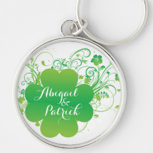 Personlig Irish Shamrock Keychain Rund Silverfärgad Nyckelring