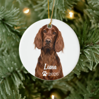 Personlig irländsk setter, röd hund fotoornament julgransprydnad keramik