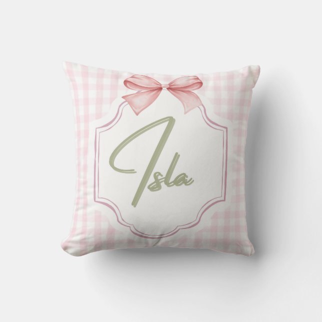 Personlig Isla Flicka Nursery Bow&Gingham Kudde (Framsida)