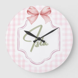 Personlig Isla Flicka Nursery Bow&Gingham Stor Klocka