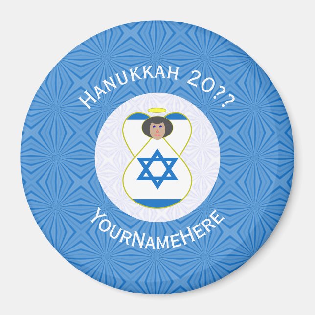 Personlig israelisk ängel Hannukaflagga  Magnet (Framsidan)