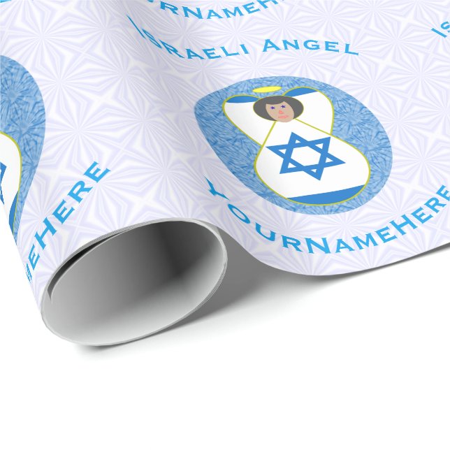 Personlig israelisk ängel på vit och blå färg  presentpapper (Rullad Hörn)