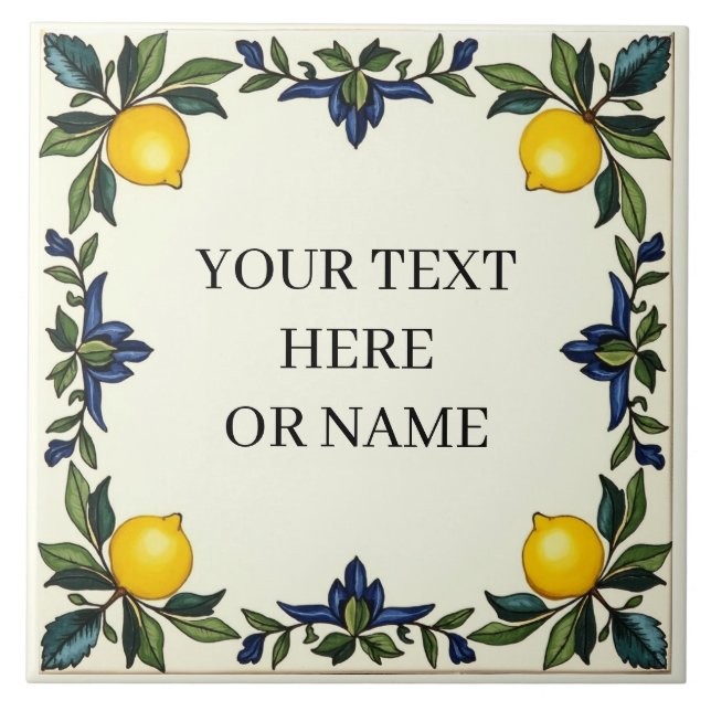 Personlig italiensk keramik Lemon Tile Blue Kakelplatta (Framsidan)