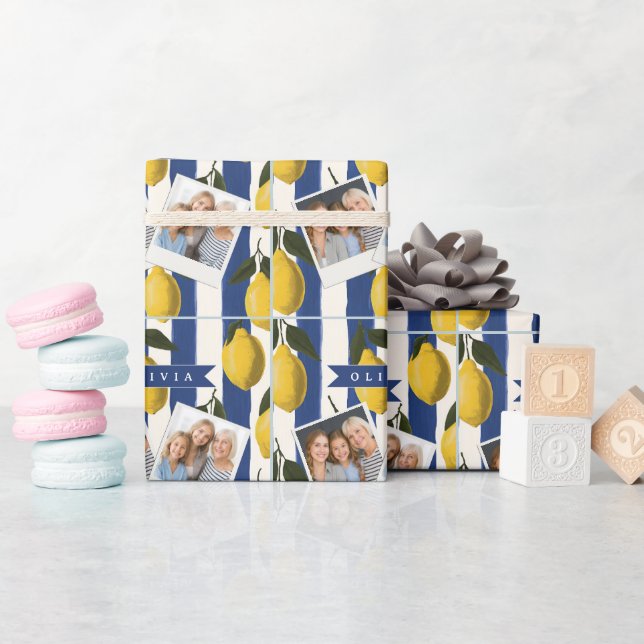 Personlig italiensk lemonstripad kustlinje presentpapper (Baby Shower)