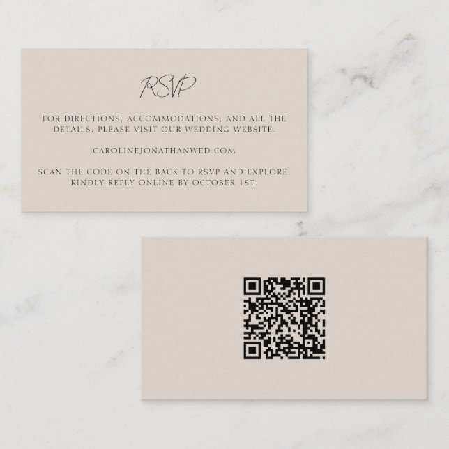 Personlig Ivory Cream Bröllop Elegant Script QR Tilläggskort (Fram/baksida)