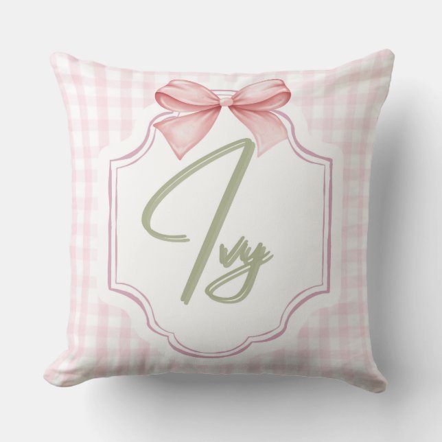 Personlig Ivy Flicka Nursery Bow&Gingham Kudde (Framsida)