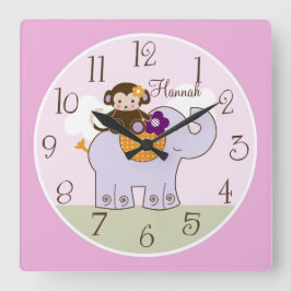 Personlig Jacana Monkey om Elephant Baby Clock Fyrkantig Klocka