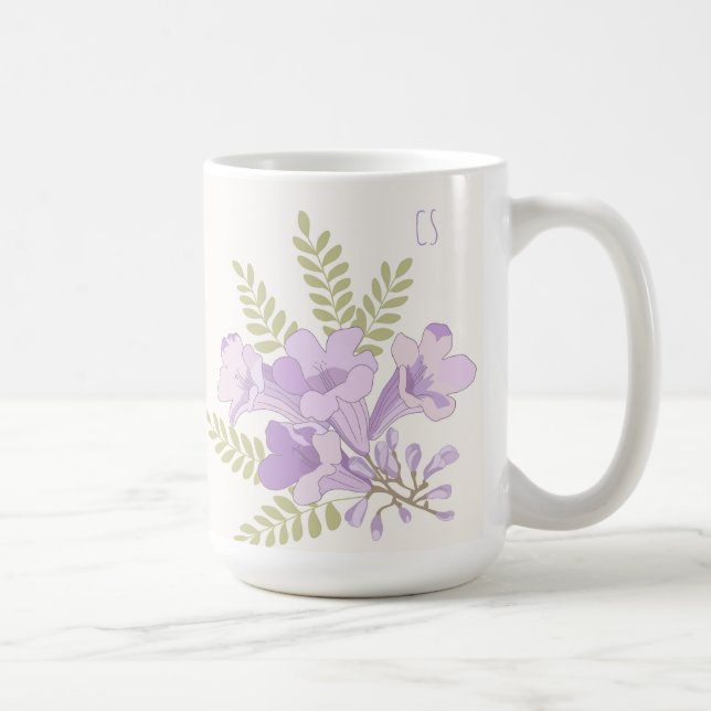 Personlig Jacaranda Blommor Initial Mugg (Höger)