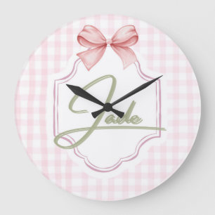 Personlig Jade Flicka Nursery Bow&Gingham Stor Klocka
